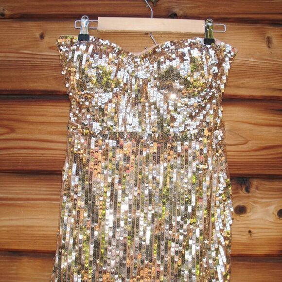 MAC DUGGAL 93959 Womens Gold Sleeveless Sequin Mesh Gown Dress Runs Small - Picture 7 of 12